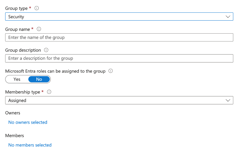 Creating a new security group in Entra ID