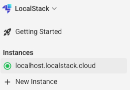 LocalStack Web Application sidebar showing a running instance
